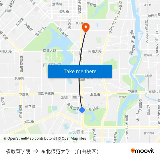 省教育学院 to 东北师范大学 （自由校区） map