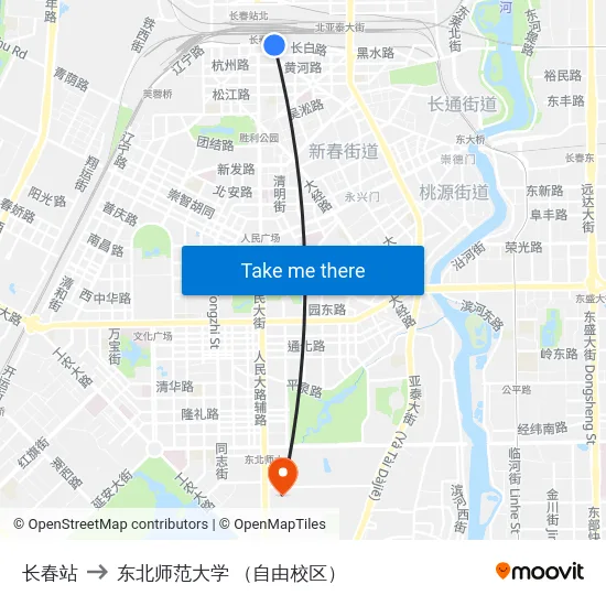 长春站 to 东北师范大学 （自由校区） map