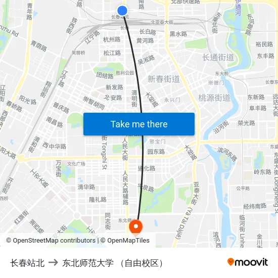 长春站北 to 东北师范大学 （自由校区） map