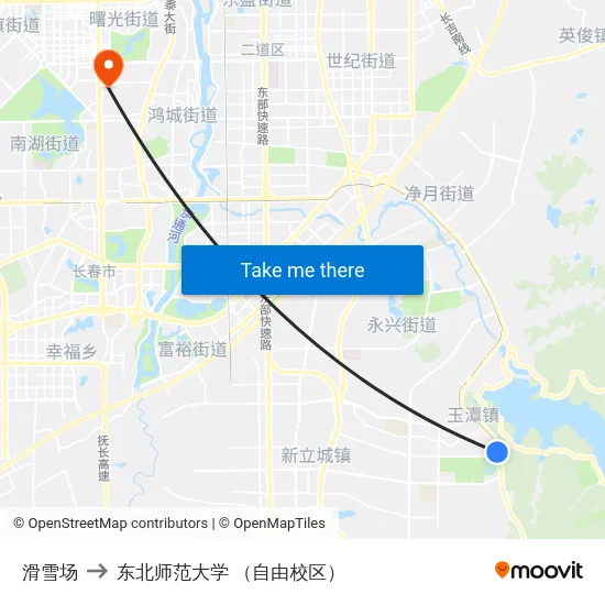 滑雪场 to 东北师范大学 （自由校区） map