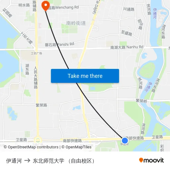 伊通河 to 东北师范大学 （自由校区） map