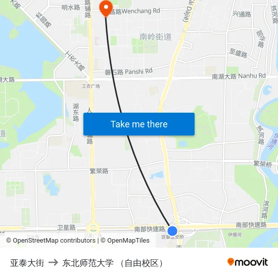 亚泰大街 to 东北师范大学 （自由校区） map