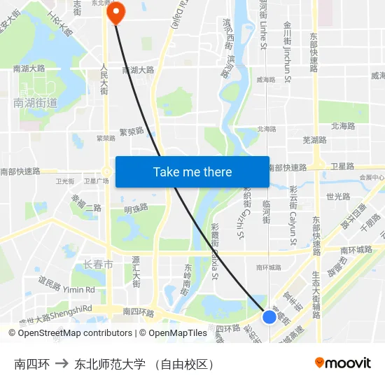 南四环 to 东北师范大学 （自由校区） map