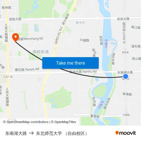 东南湖大路 to 东北师范大学 （自由校区） map