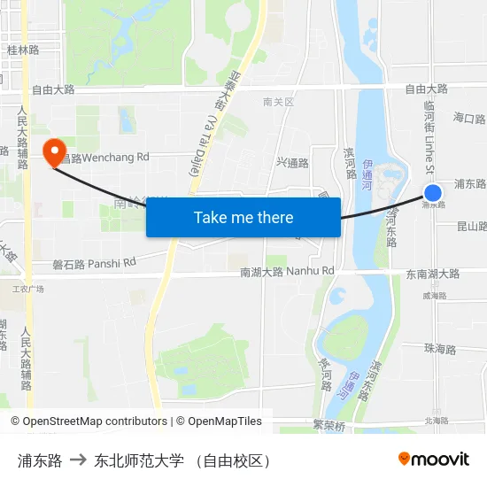 浦东路 to 东北师范大学 （自由校区） map