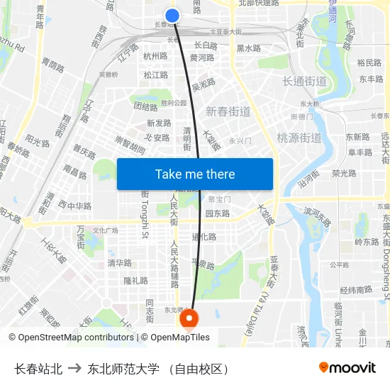 长春站北 to 东北师范大学 （自由校区） map