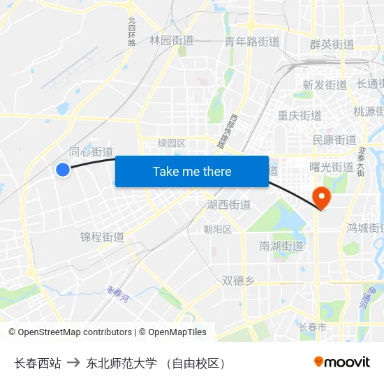 长春西站 to 东北师范大学 （自由校区） map