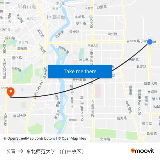长青 to 东北师范大学 （自由校区） map