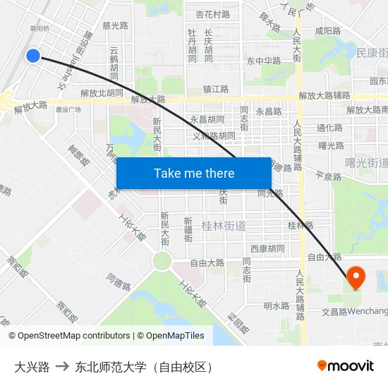 大兴路 to 东北师范大学（自由校区） map