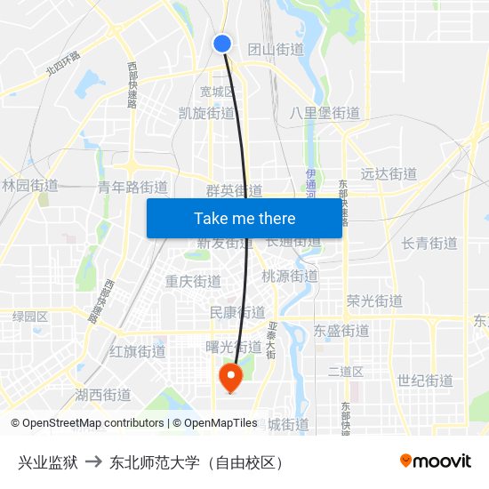 兴业监狱 to 东北师范大学（自由校区） map