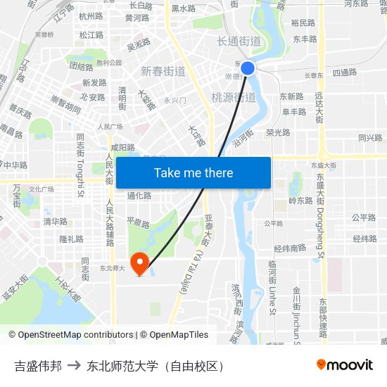 吉盛伟邦 to 东北师范大学（自由校区） map