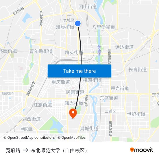 宽府路 to 东北师范大学（自由校区） map
