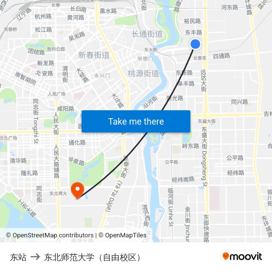 东站 to 东北师范大学（自由校区） map