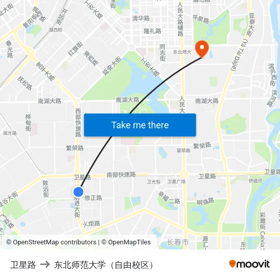 卫星路 to 东北师范大学（自由校区） map