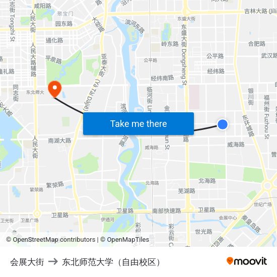 会展大街 to 东北师范大学（自由校区） map