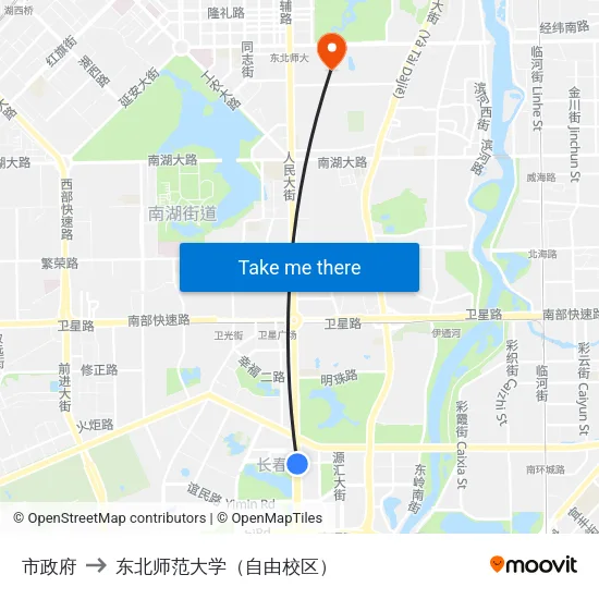 市政府 to 东北师范大学（自由校区） map