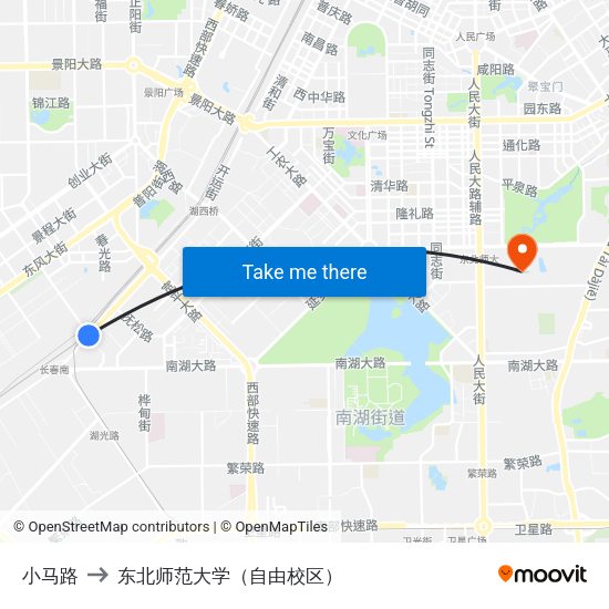 小马路 to 东北师范大学（自由校区） map