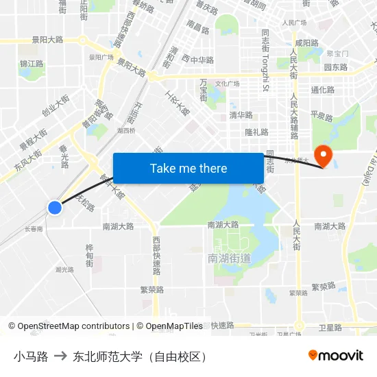 小马路 to 东北师范大学（自由校区） map