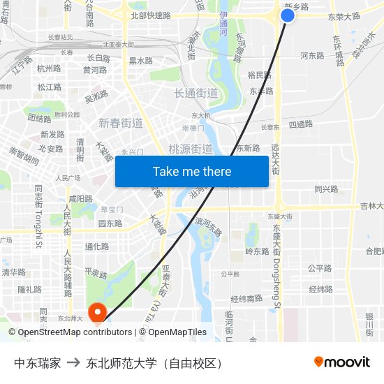 中东瑞家 to 东北师范大学（自由校区） map