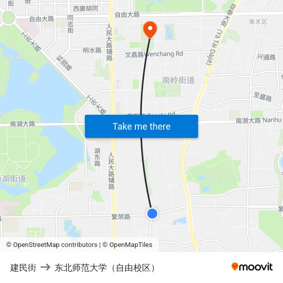 建民街 to 东北师范大学（自由校区） map