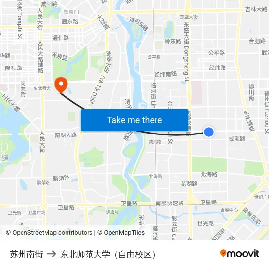 苏州南街 to 东北师范大学（自由校区） map
