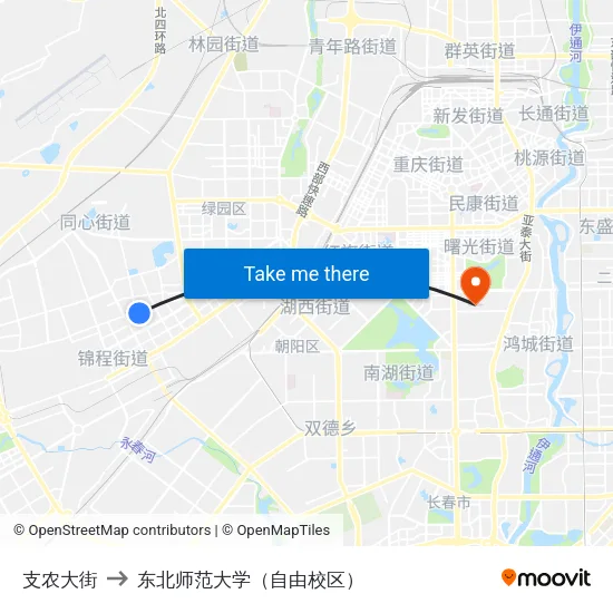 支农大街 to 东北师范大学（自由校区） map