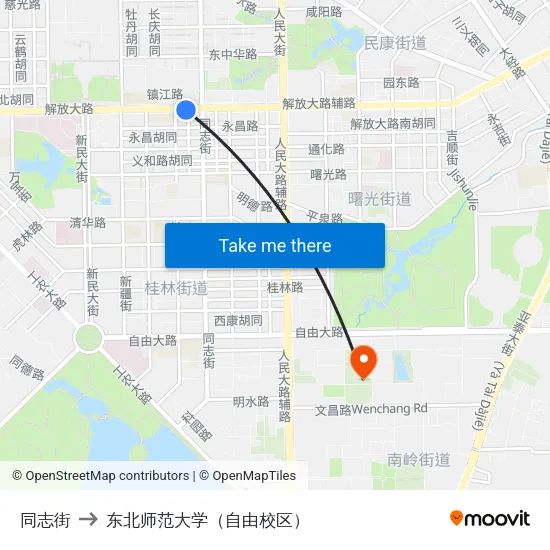 同志街 to 东北师范大学（自由校区） map