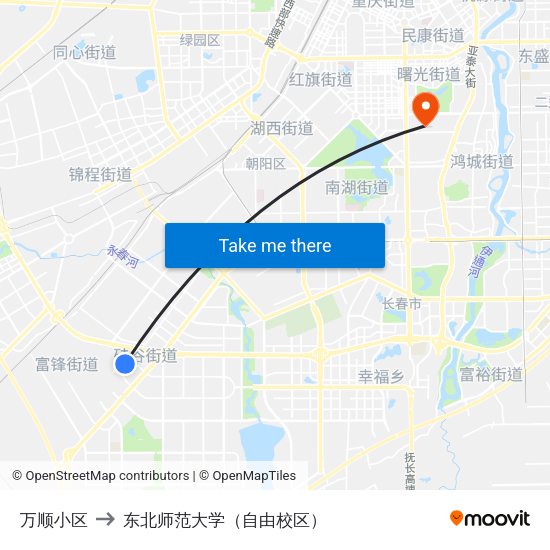 万顺小区 to 东北师范大学（自由校区） map