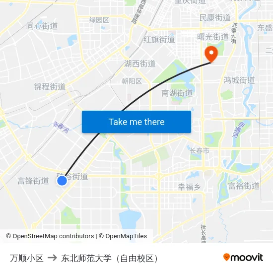 万顺小区 to 东北师范大学（自由校区） map
