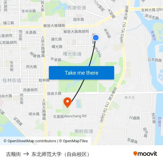 吉顺街 to 东北师范大学（自由校区） map