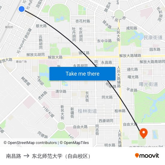 南昌路 to 东北师范大学（自由校区） map