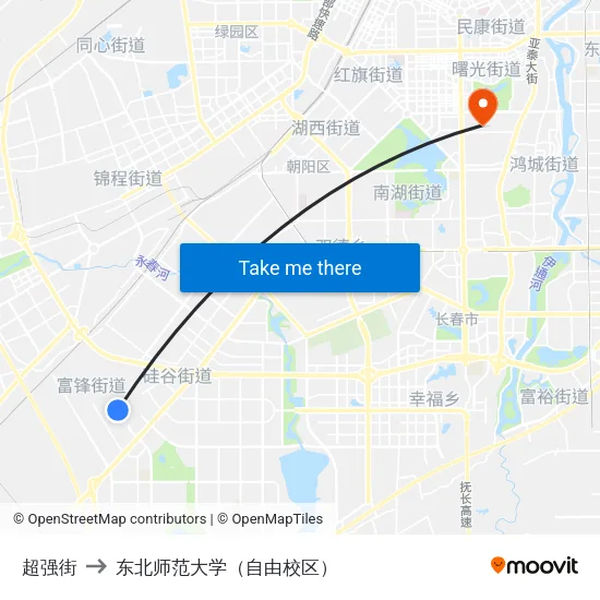 超强街 to 东北师范大学（自由校区） map