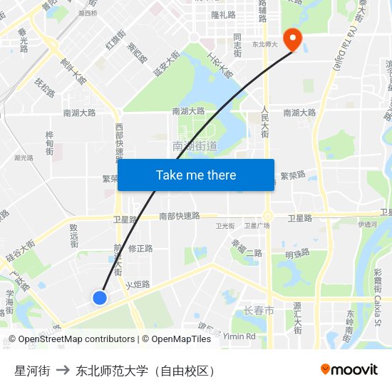 星河街 to 东北师范大学（自由校区） map
