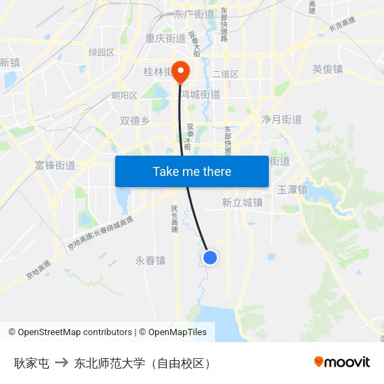 耿家屯 to 东北师范大学（自由校区） map