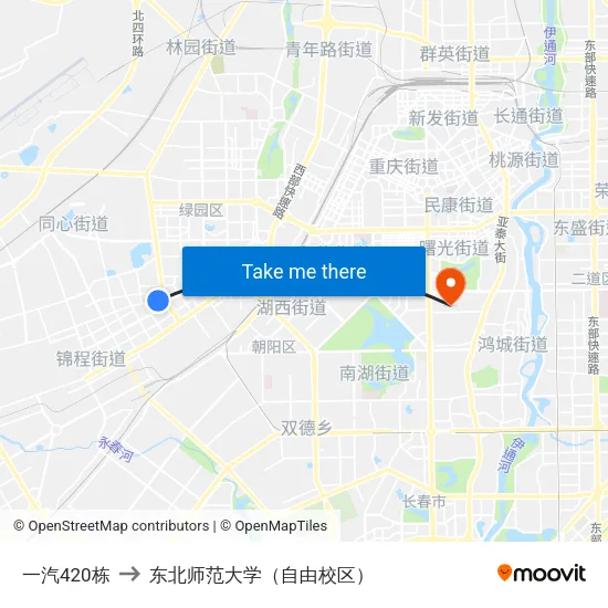 一汽420栋 to 东北师范大学（自由校区） map