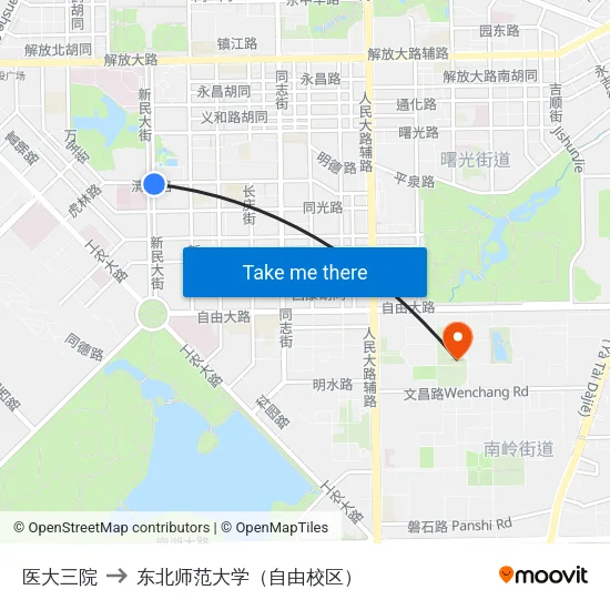 医大三院 to 东北师范大学（自由校区） map