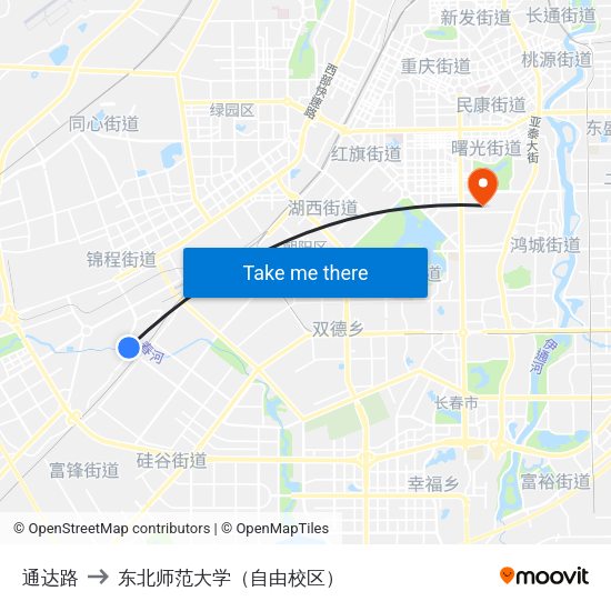 通达路 to 东北师范大学（自由校区） map