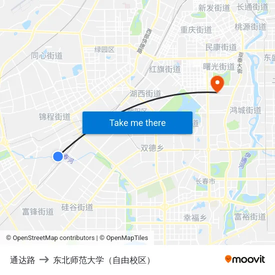 通达路 to 东北师范大学（自由校区） map