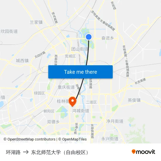 环湖路 to 东北师范大学（自由校区） map