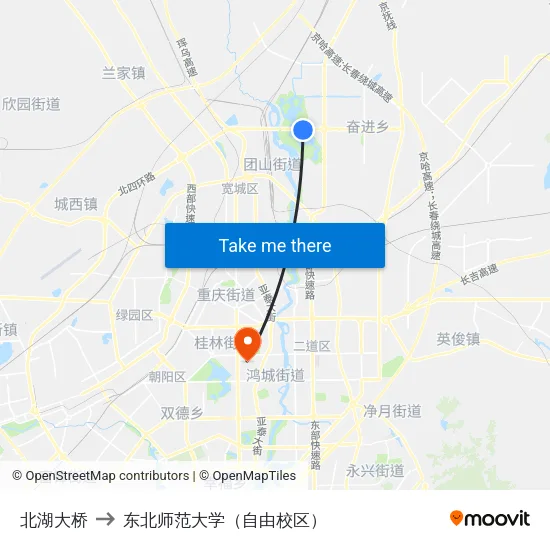 北湖大桥 to 东北师范大学（自由校区） map