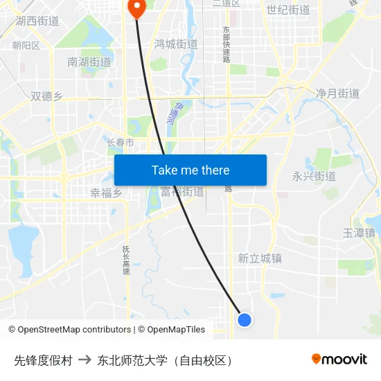 先锋度假村 to 东北师范大学（自由校区） map