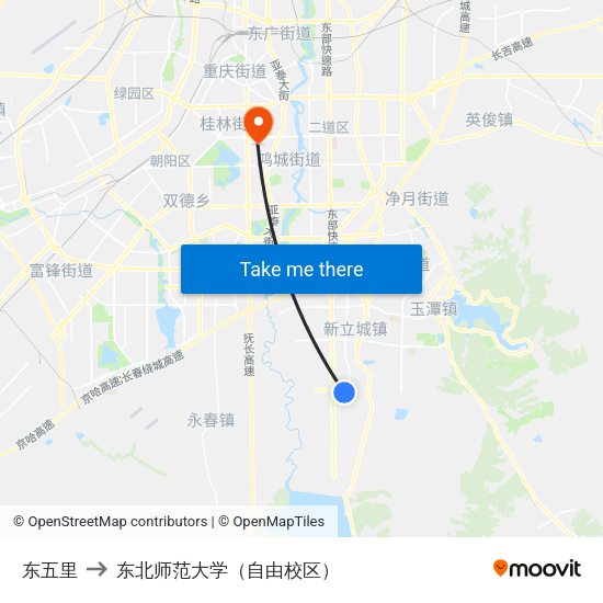 东五里 to 东北师范大学（自由校区） map