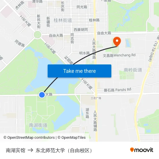 南湖宾馆 to 东北师范大学（自由校区） map