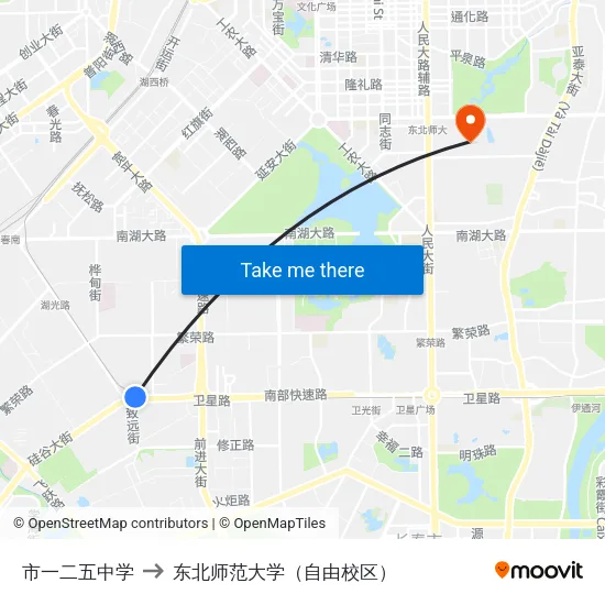 市一二五中学 to 东北师范大学（自由校区） map