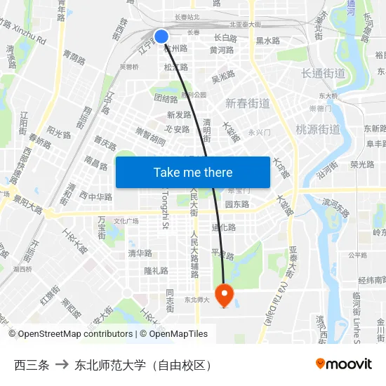 西三条 to 东北师范大学（自由校区） map