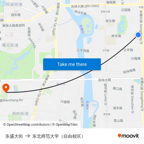 东盛大街 to 东北师范大学（自由校区） map