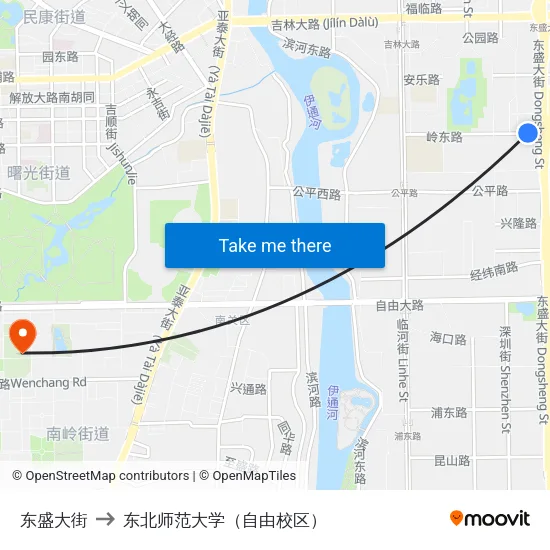 东盛大街 to 东北师范大学（自由校区） map