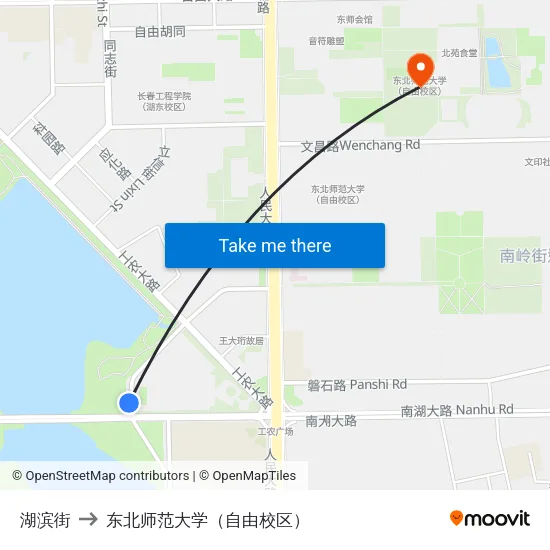 湖滨街 to 东北师范大学（自由校区） map