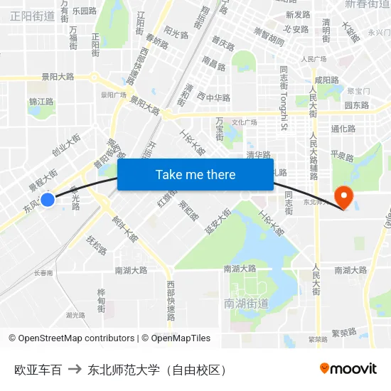 欧亚车百 to 东北师范大学（自由校区） map