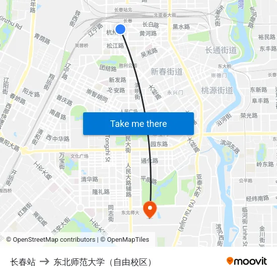 长春站 to 东北师范大学（自由校区） map